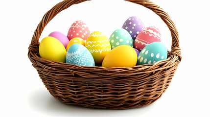 Easter Basket with Colorful Eggs, painted, decorated, spring, holiday, celebration