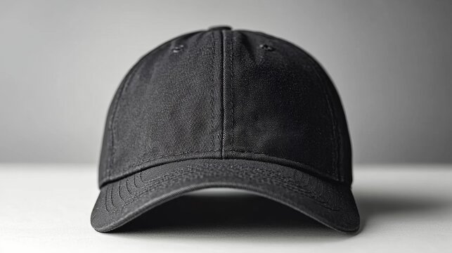 Black cap mockup on white surface a stylish minimal baseball cap for branding and promotional use. Generative AI