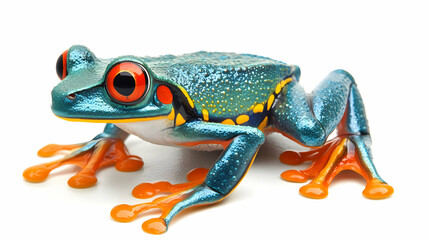 Naklejka premium Red-Eyed Tree Frog Isolated on White Background, amphibian, rainforest, tropical, exotic, animal
