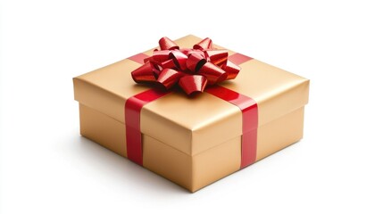 Obraz premium Elegant Gold Gift Box with Red Ribbon and Bow