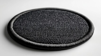 Round black fabric patch on a white background perfect for branding mockups or embroidery design presentations.. Generative AI