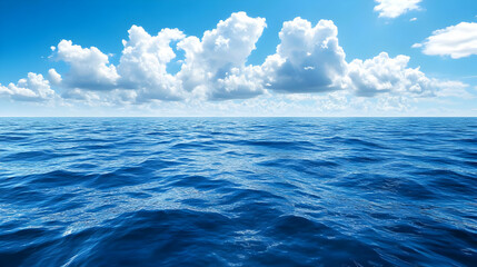 Blue Ocean and Sky, water, clouds, horizon, seascape, waves