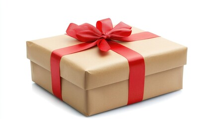 Obraz premium Simple Kraft Gift Box Wrapped with Red Ribbon