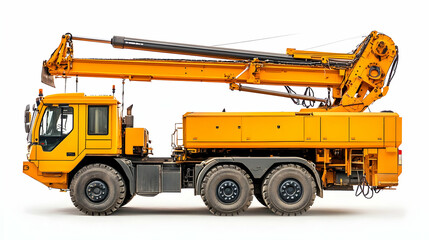 Obraz premium Yellow Hydraulic Crane Truck, yellow crane truck, construction equipment, heavy machinery, mobile crane, lifting crane