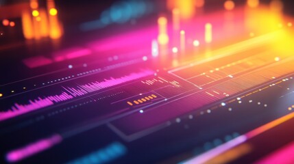 Obraz premium Abstract digital visualization with vibrant colors and data elements.