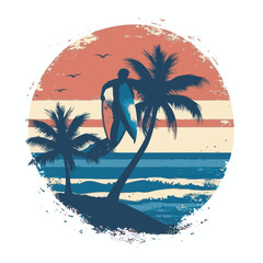 tropical summer illustration vintage t-shirt palm vintage vector illustration paradisebeach