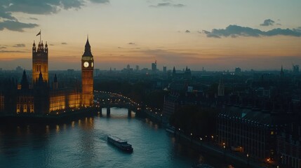 Fototapeta premium London Skyline at Dusk Over River Thames