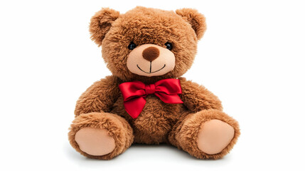 Obraz premium Cute Teddy Bear with Red Bow, brown bear, plush toy, stuffed animal, gift, love