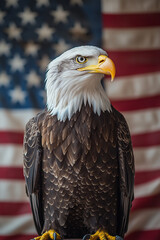 Naklejka premium white head eagle with American flag background close up shot generated by AI