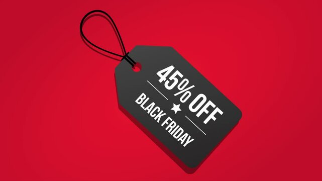 45% offers of Black Friday discount tag label motion on a red isolated background and green screen