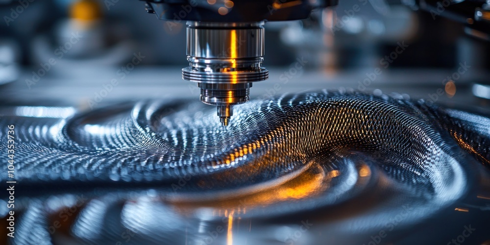 Poster close-up of a cnc machine cutting a wavy metal surface