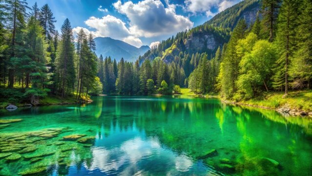 Beautiful green lake surrounded by lush forests in Styria, Austria, Gr?ner See, Green Lake, Styria, Austria, lake