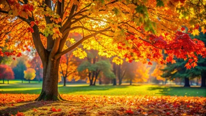 Colorful autumn leaves sway on a tree in a vibrant fall park setting, autumn, leaves, tree, colorful, vibrant, fall, park