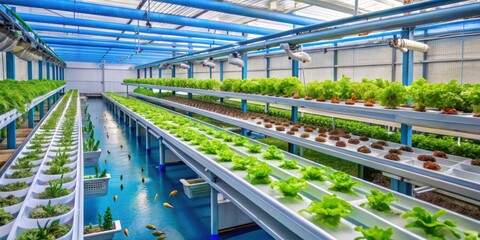 Aquaponic farming system combining aquaculture and hydroponics, utilizing fish waste as nutrients for plants