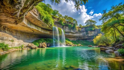 Naklejka premium Beautiful natural swimming hole with a waterfall in Hamilton Pool Preserve, Texas, Hamilton Pool, Travis County