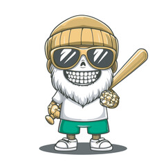 Character design holding a baseball bat is suitable for screen printing on clothes