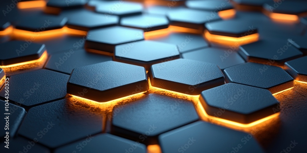 Poster Abstract 3D Render of Illuminated Hexagon Pattern
