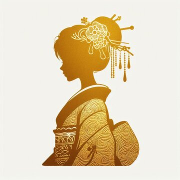 golden geisha silhouette profile view clip art preview