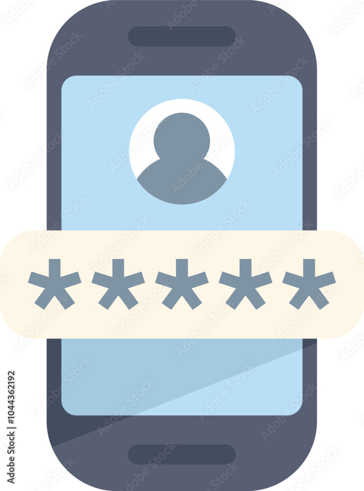 Poster smartphone displaying user profile with password protection, emphasizing the importance of cybersecu