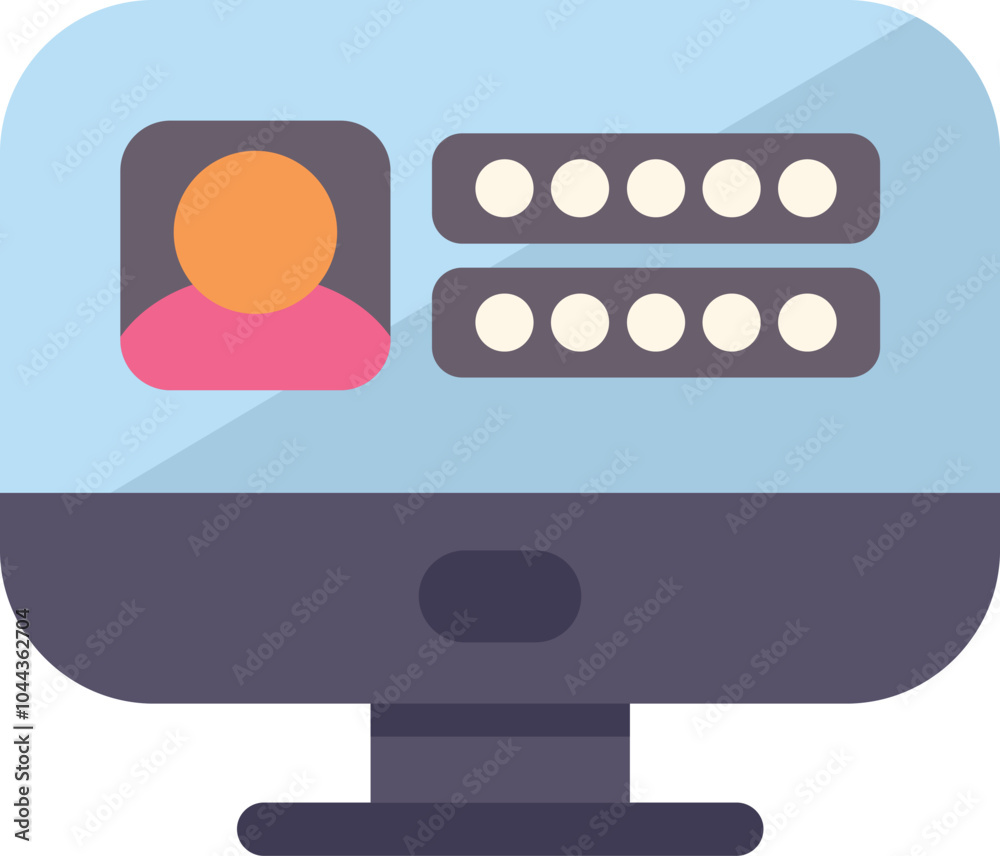 Poster computer displaying user profile with login and password form, concept of user account, login, old c