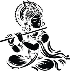 Happy Krishna Janmashtami minimal Krishna with flute design.