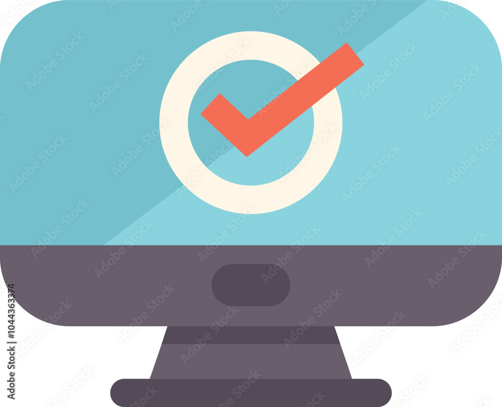 Poster desktop computer monitor is displaying a check mark icon, indicating a successful operation or task 