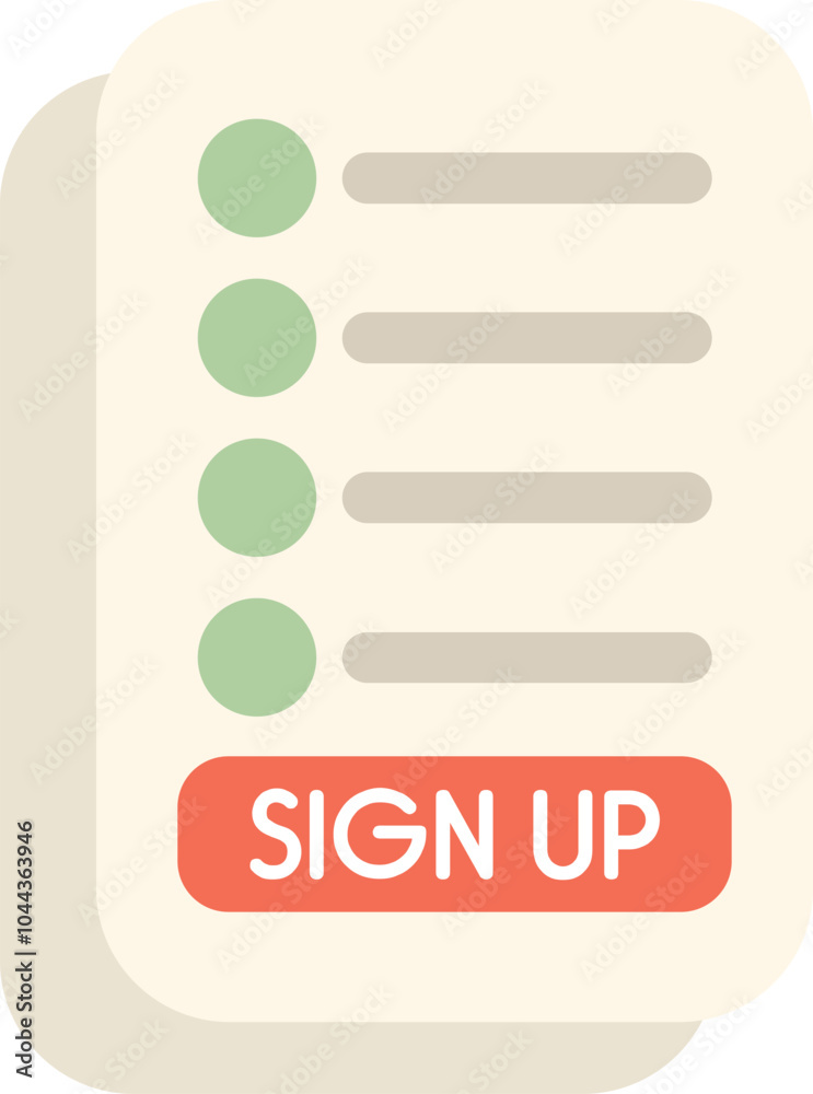 Poster online registration form with a red sign up button for creating a new account on a website or mobile