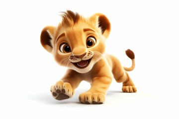 Naklejka premium litte lion cute playing and run around