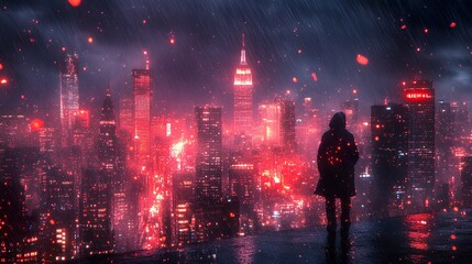 Rainy Night in the City: A Silhouette of Solitude