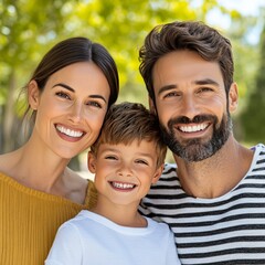 A happy family poses outdoors, showcasing joy and togetherness.