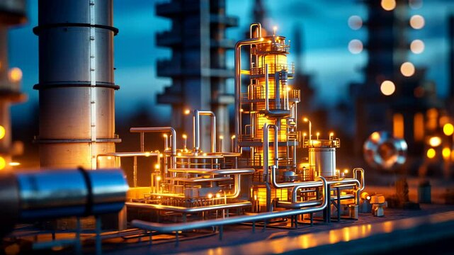 Industrial Oil Refinery at Night, factory, plant, petrochemical, processing, manufacturing