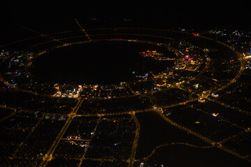 Shanghai - Aerial view of Dishui Lake and harbor at night