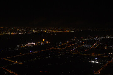 Shanghai - Aerial view of Dishui Lake and harbor at night
