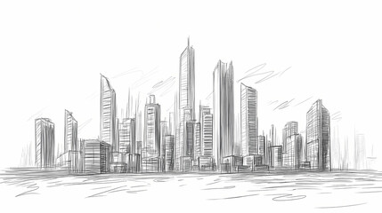 Fototapeta premium Futuristic cityscape sketch. Futuristic Skyscraper. Illustration