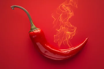 fresh hot red chili pepper with red background generated by AI