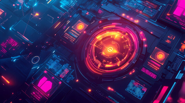 Holographic interface flat design top view tech innovation theme animation vivid. Holographic Interface. Illustration