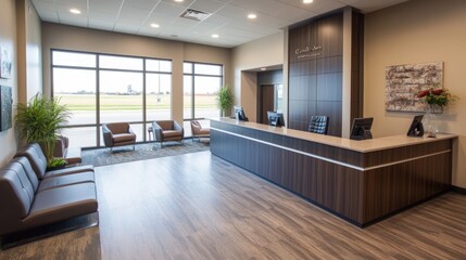 Modern Office Reception Area with a View