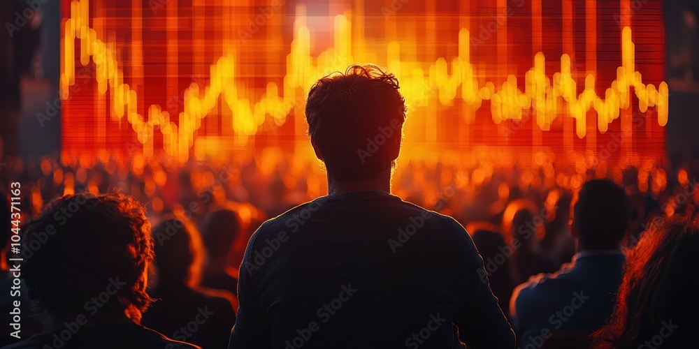 Poster silhouette of a man in front of a red and yellow chart