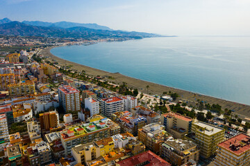 Top view of the beaches and hotels of Torre del Mar on Mediterranean coast. Spain