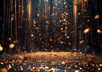Vibrant Abstract Scene with Golden Particles
