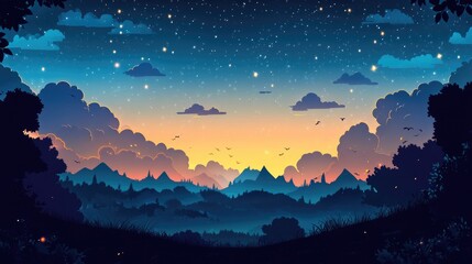 A Silhouetted Mountain Range Under a Starry Night Sky