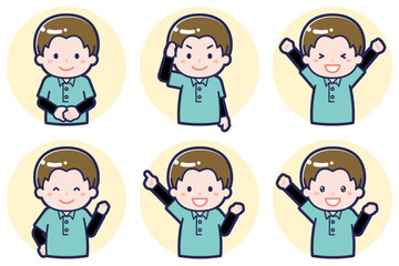 児童支援員の男性のポーズセット_01