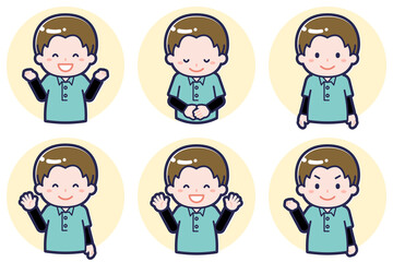 児童支援員の男性のポーズセット_02