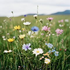 Fototapeta premium A vibrant field of wildflowers showcasing nature's beauty and diversity.