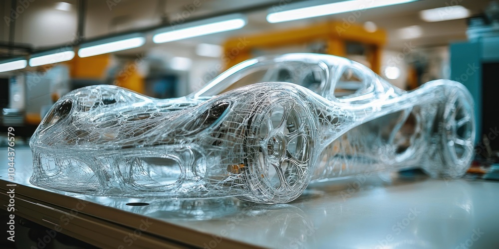 Poster transparent car model with a detailed frame structure