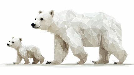 Polar Bear and Cub in Low Poly Illustration