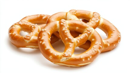 Delicious and crunchy pretzel snacks piled high on a clean white background 
