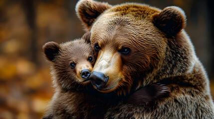 Obraz premium Close Up Of A Brown Bear And Cub - Realistic Image