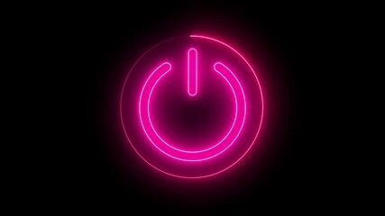 Glowing neon line Power on off button icon isolated on black background. 4k video