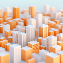 Fototapeta premium A stylized cityscape featuring buildings in orange and white hues.